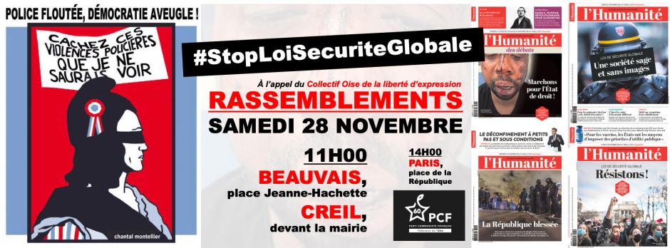 28 novembre, Beauvais & Creil - Collectif Oise de la liberté d'expression-Rassemblements « Stop loi 