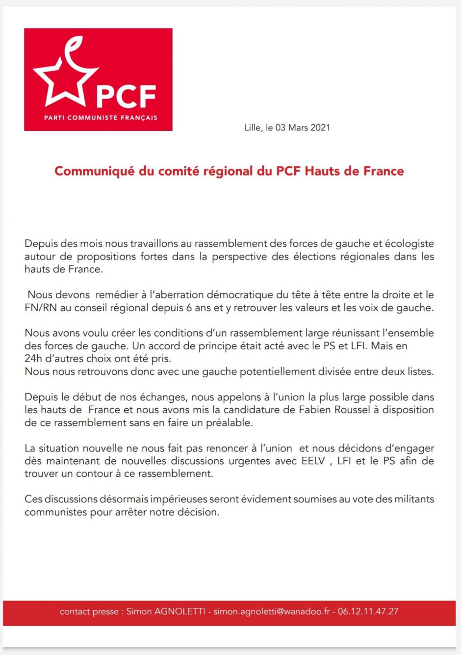 Le Comité régional du PCF Hauts-de-France : « Nous ne renonçons pas au rassemblement le plus large possible pour les élections régionales » - 3 mars 2021