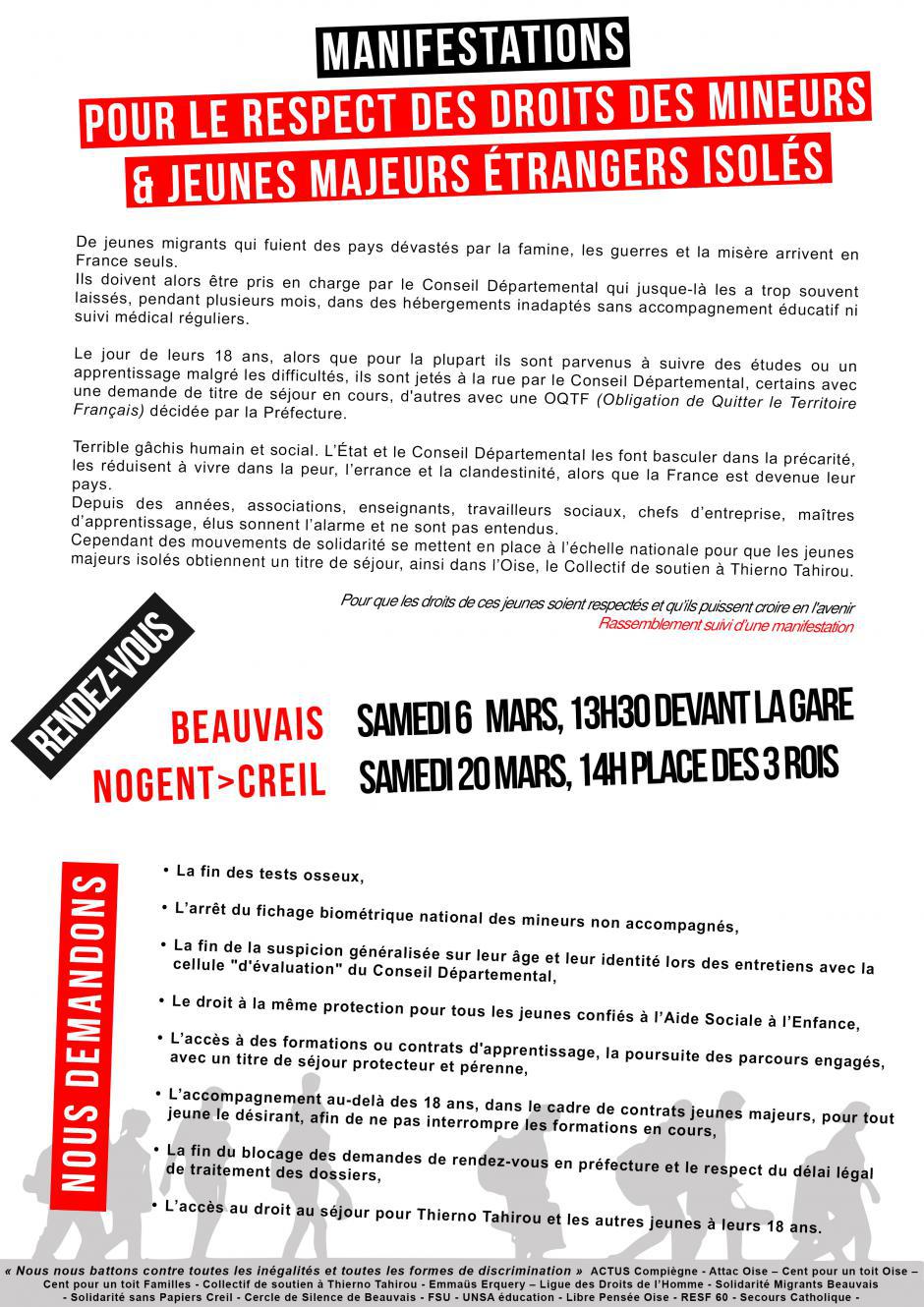 REPORTÉE - 20 mars, Nogent-sur-Oise - Manifestation « Pour le respect des droits des mineurs et des jeunes majeurs étrangers isolés »