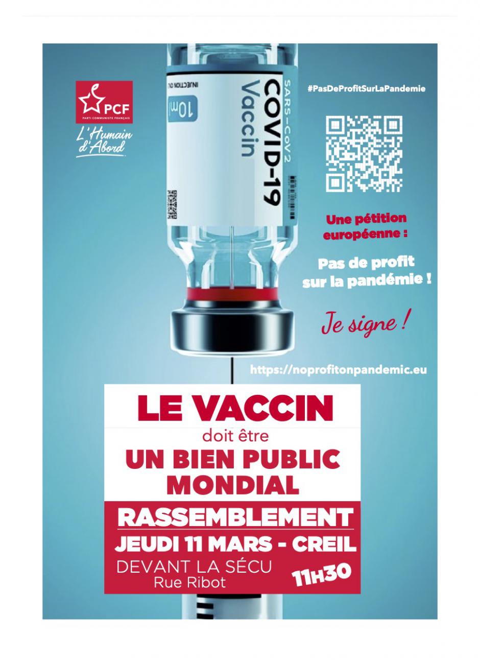 11 mars, Creil - Journée d'action pour la levée des brevets sur les vaccins contre la Covid-19