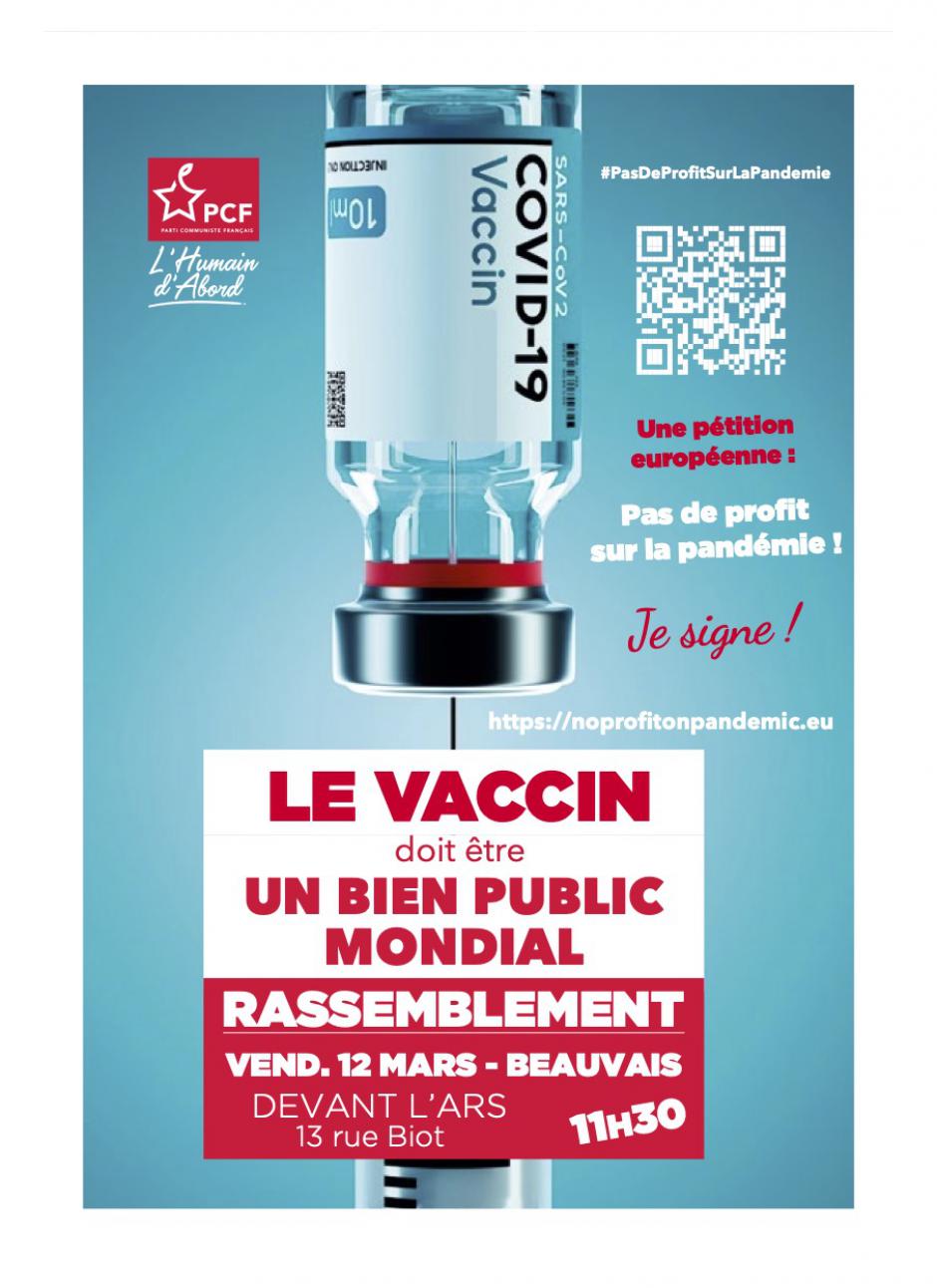 12 mars, Beauvais - Rassemblement pour la levée des brevets sur les vaccins contre la Covid-19
