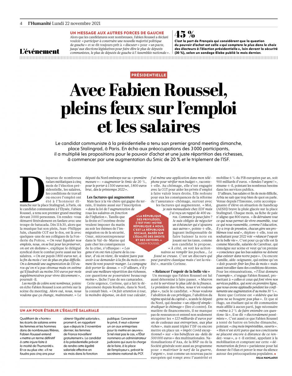 20211122-L'Huma-Paris-Avec Fabien Roussel, pleins feux sur l'emploi et les salaires