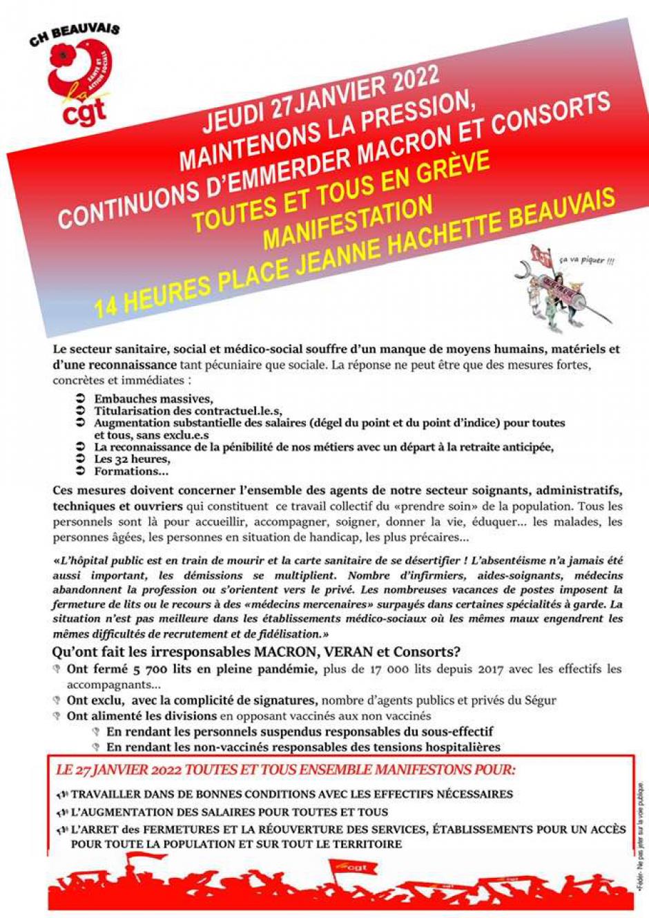 Journée de mobilisation du 27 janvier 2022 - Tract de la CGT du Centre hospitalier de Beauvais