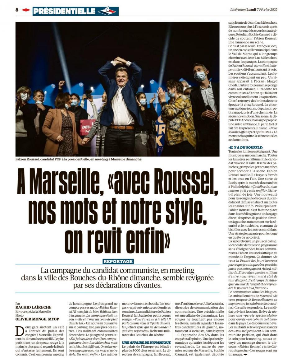 20220207-Libé-À Marseille, « avec Roussel, nos mots et notre style, on revit enfin »