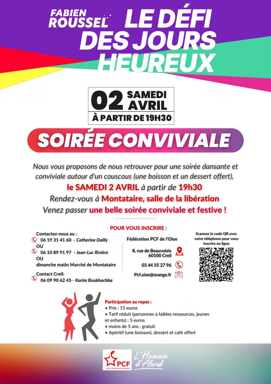 Flyer « Soirée conviviale des Jours heureux » - PCF Creil & Montataire, 2 avril 2022