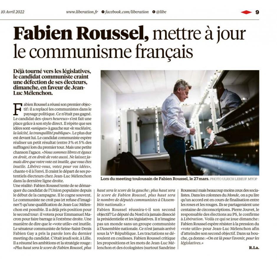 20220409-Libé-France-Fabien Roussel, mettre à jour le communisme français