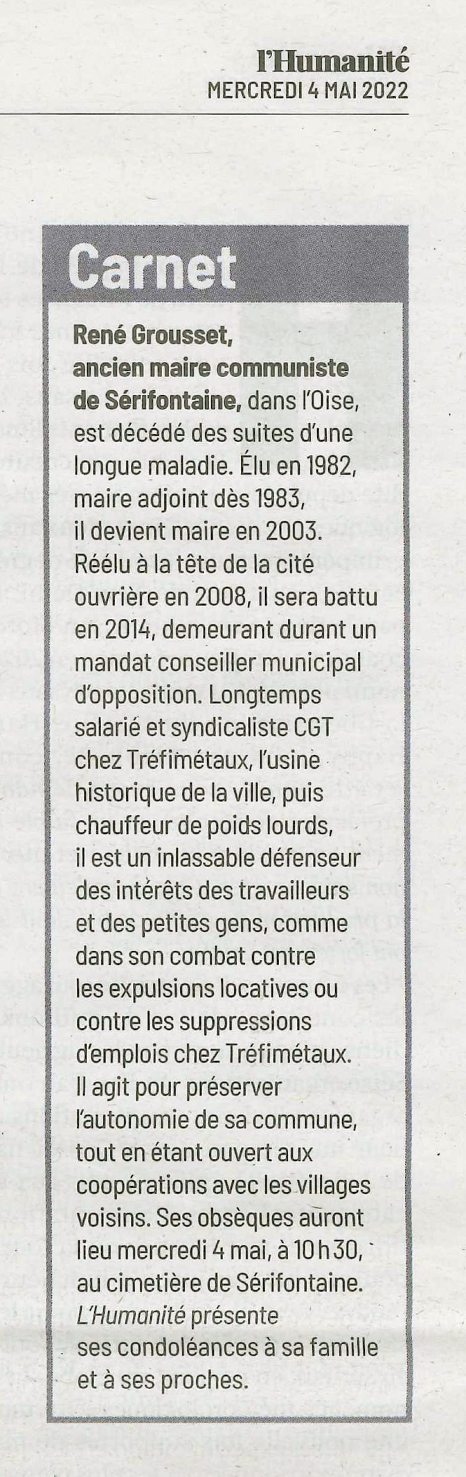 20220504-L'Huma-Sérifontaine-René Grousset, ancien maire communiste, est décédé