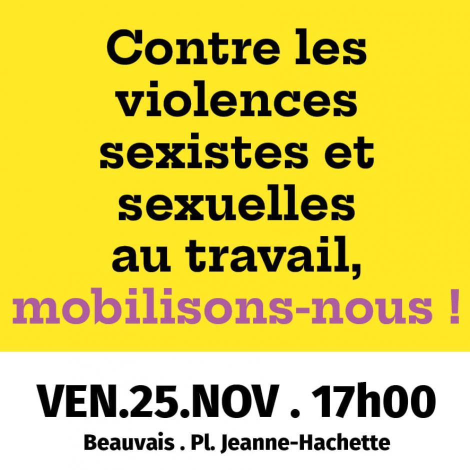 25 novembre, Beauvais - CGT, FSU-Rassemblement contre les violences sexistes et sexuelles au travail