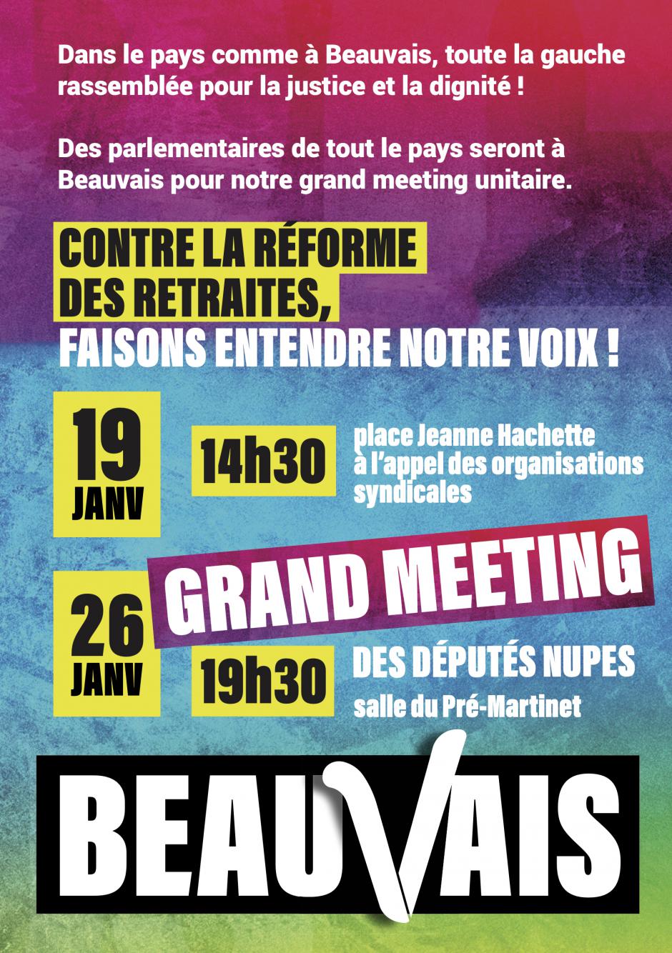 Flyer « Contre la réforme des retraites, faisons entendre notre voix » - Nupes Beauvais, 19 & 26 janvier 2023