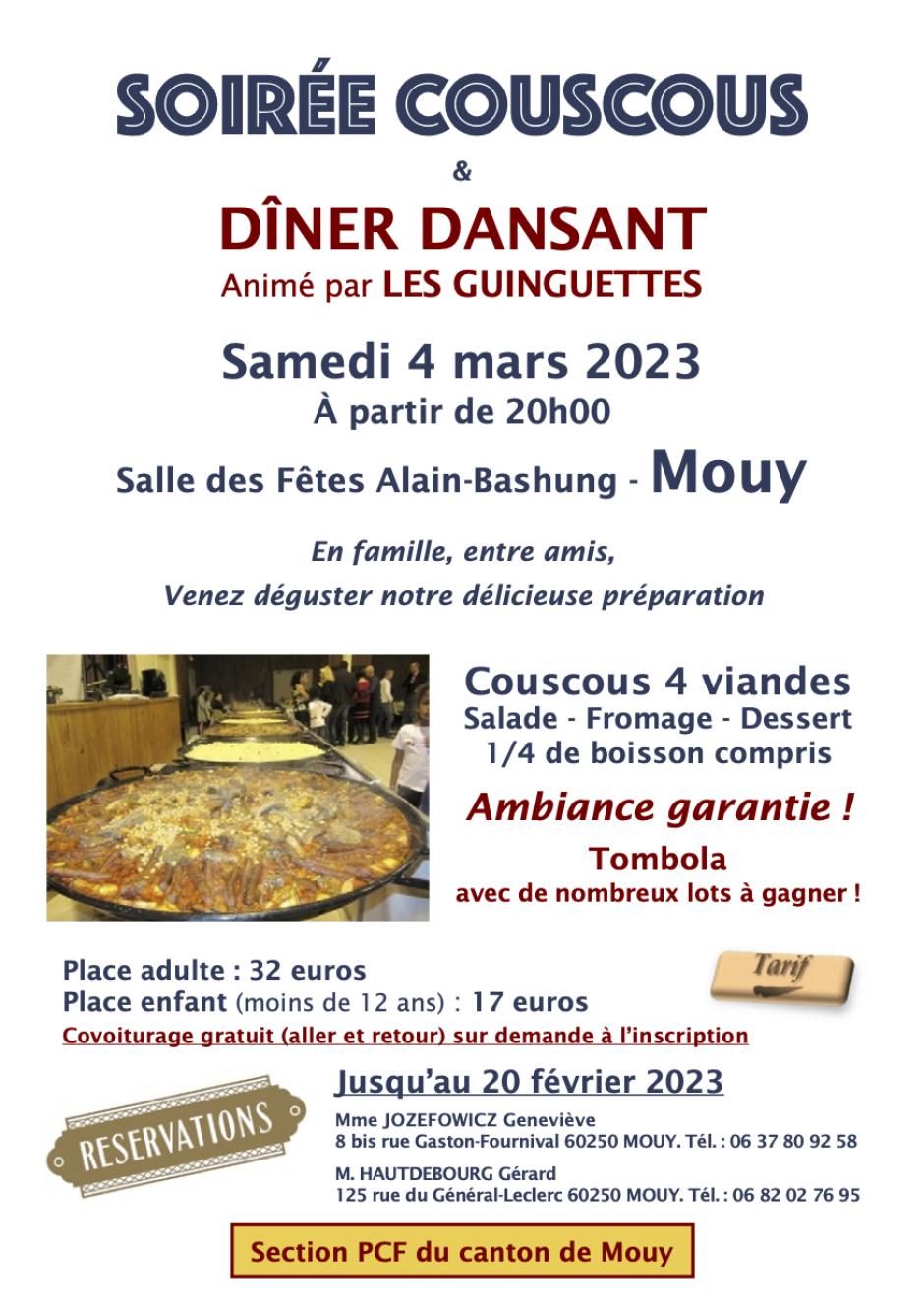 4 mars, Mouy - Soirée couscous et dîner dansant de la section PCF du canton de Mouy