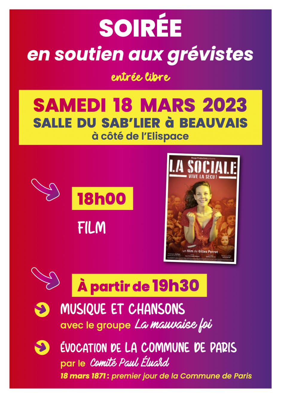 18 mars, Beauvais - Soirée en soutien aux grévistes