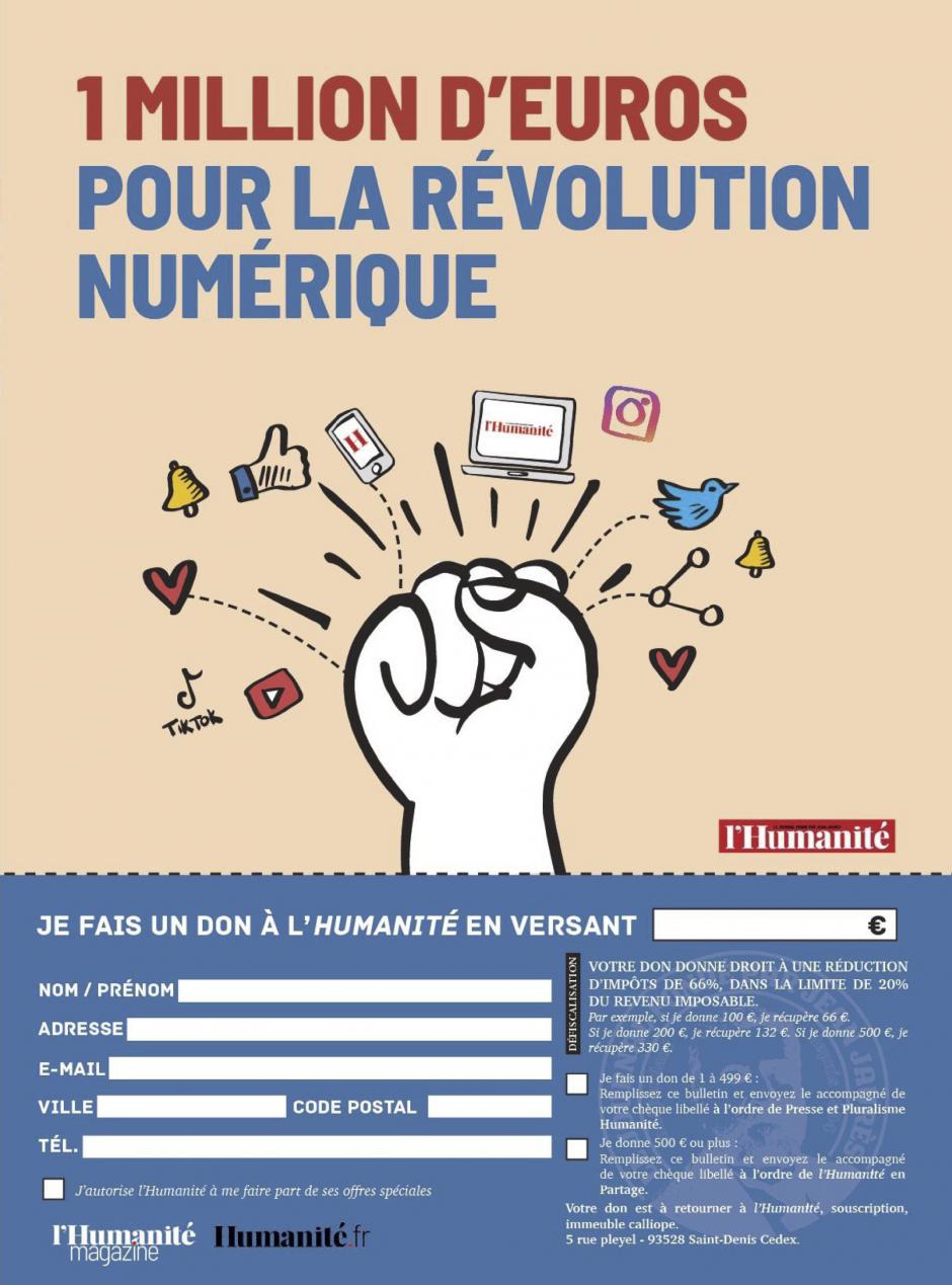 Souscription pour l'Humanité « 1 million d'euros pour la révolution numérique » - Juin 2023