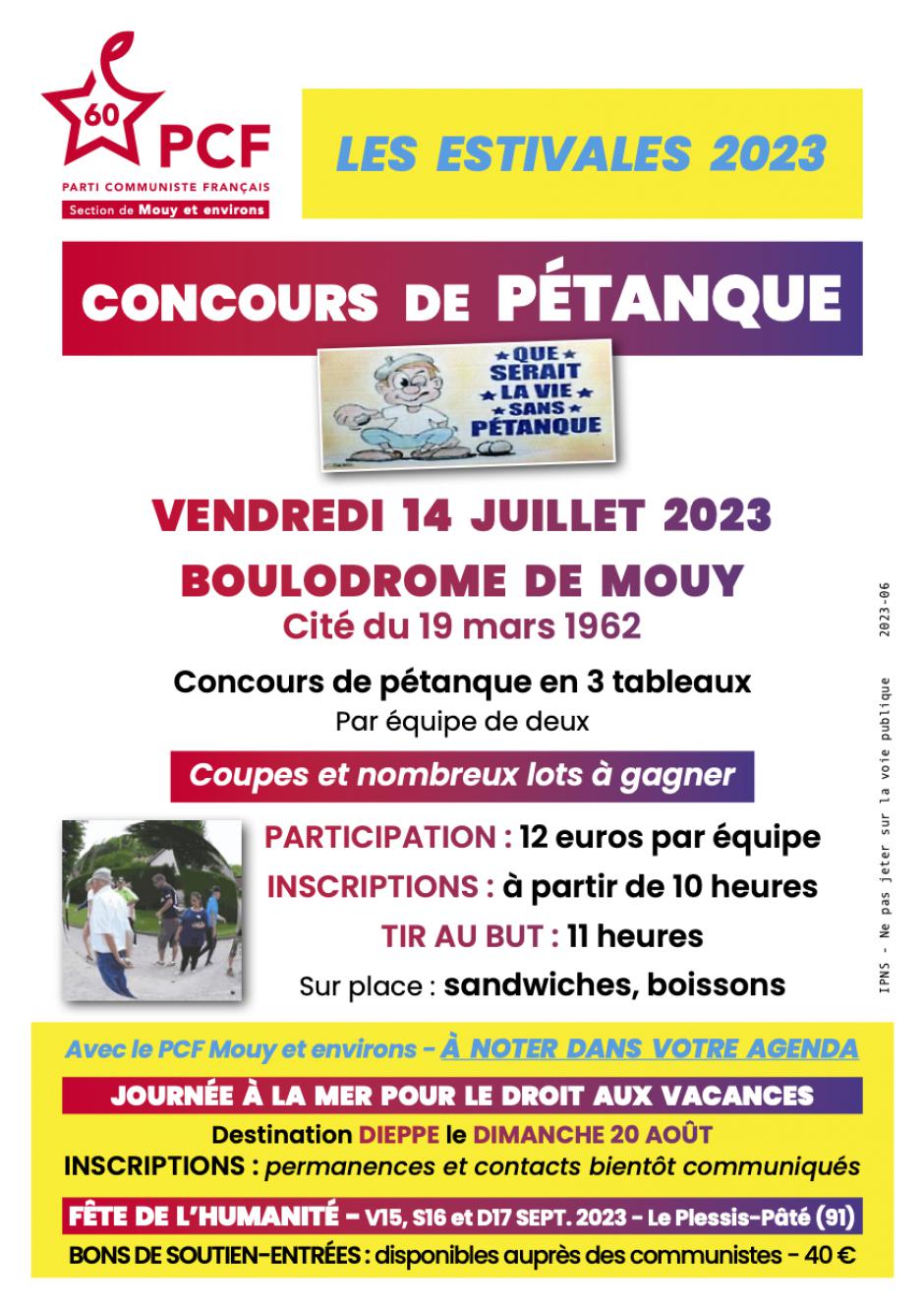 Flyer « Concours de pétanque à Mouy »-2e version - PCF Mouy, 14 juillet 2023