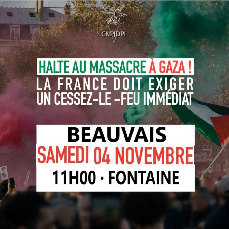 4 novembre, Beauvais - Rassemblement pour un cessez-le-feu immédiat à Gaza