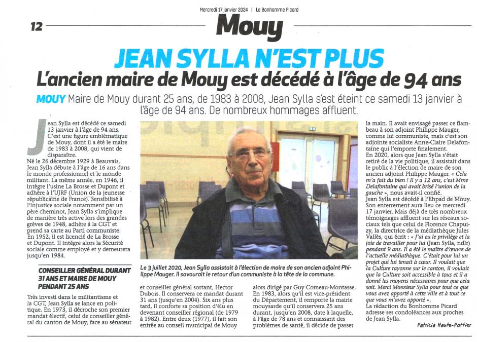 20240117-BonP-Mouy-Jean Sylla n'est plus, l'ancien maire est décédé à l'âge de 94 ans