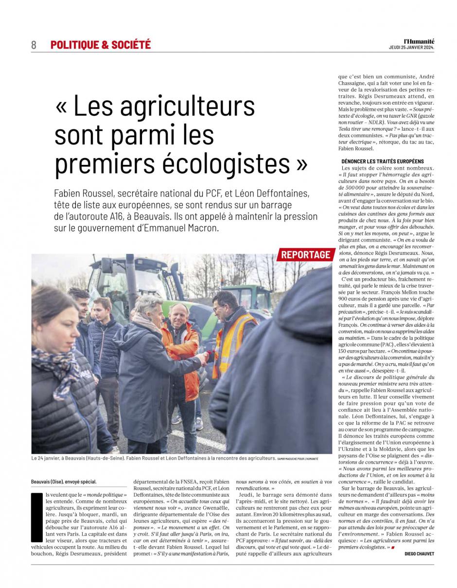 20240125-L'Huma-Beauvais-« Les agriculteurs sont parmi les premiers écologistes »