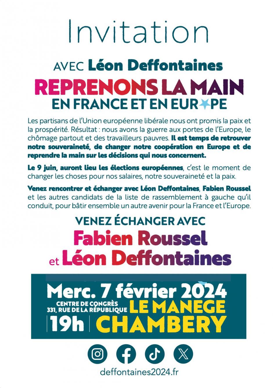Réunion publique de Léon Deffontaines et Fabien Roussel à Chambéry - Élections européennes 2024, 7 février 2024