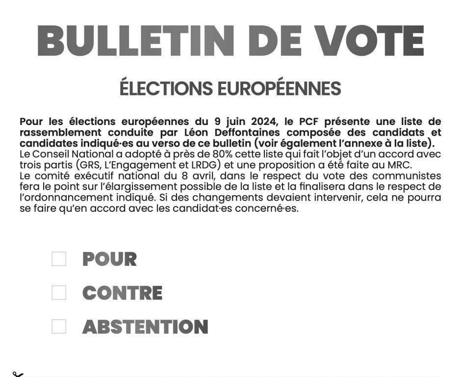 8 au 10 mars, France - Consultation des adhérent·e·s du PCF sur la liste présentée aux élections européennes du 9 juin 2024
