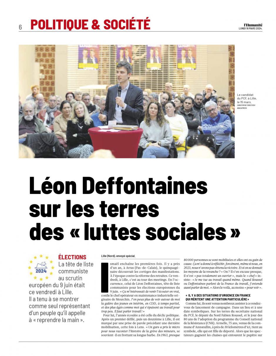 20240318-L'Huma-Lille-Léon Deffontaines sur les terres des « luttes sociales »