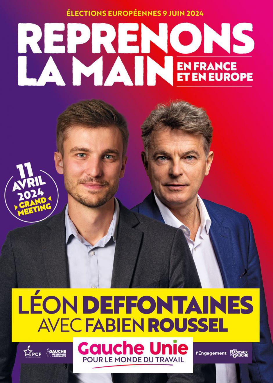 11 avril, Amiens - Européennes 2024 : meeting de la liste La gauche unie pour le monde du travail, avec Léon Deffontaines