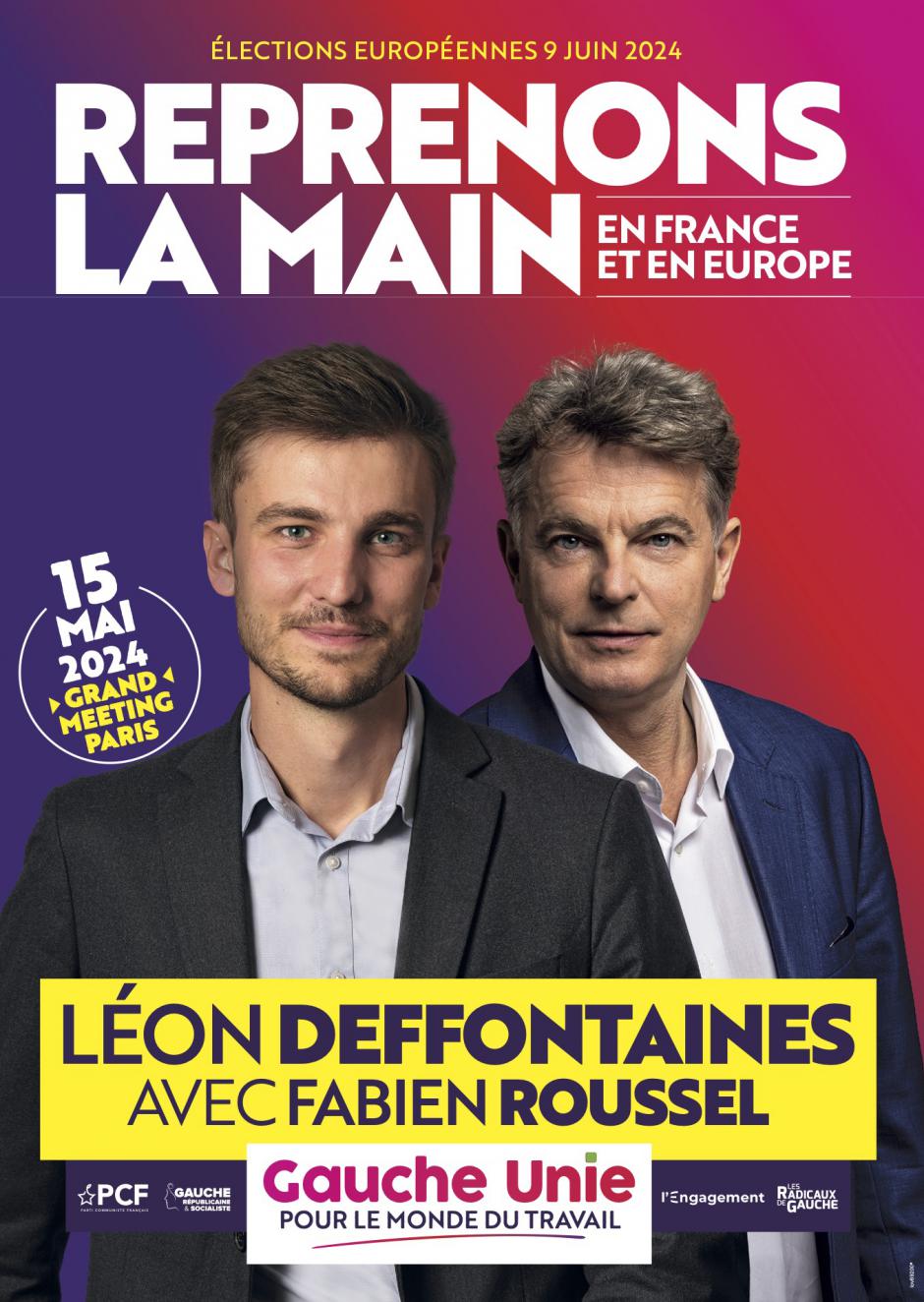 15 mai, Paris - Européennes 2024 : meeting de la liste La Gauche unie pour le monde du travail, avec Léon Deffontaines
