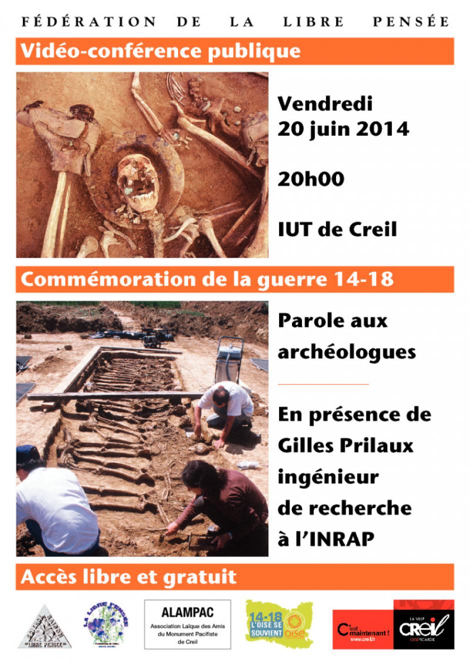 20 juin, Creil - Libre Pensée-Conférence « Guerre 14-18 : archéologie de la Grande Guerre » 