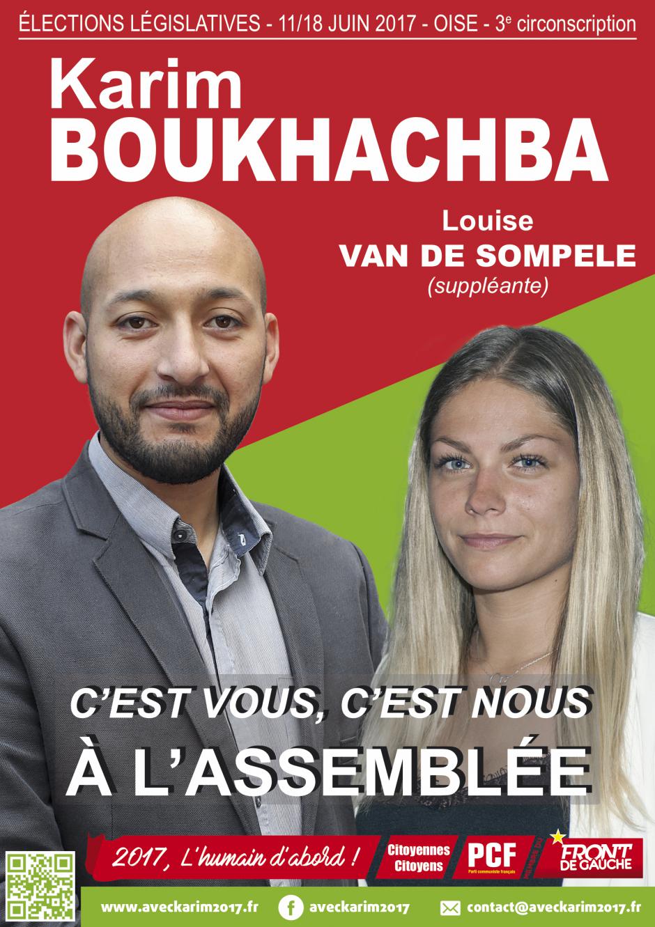 Affiche de campagne de Karim Boukhachba et Louise Van de Sompele au législatives 2017 - 3e circonscription de l'Oise, 22 mai 2017