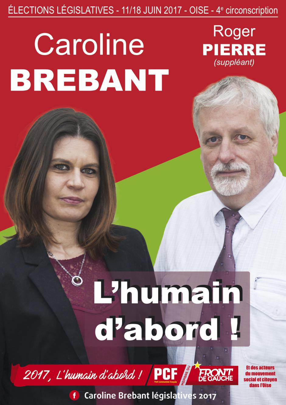 Affiche de campagne de Caroline Brebant et Roger Pierre aux Législatives 2017 - 4e circonscription de l'Oise, 23 mars 2017