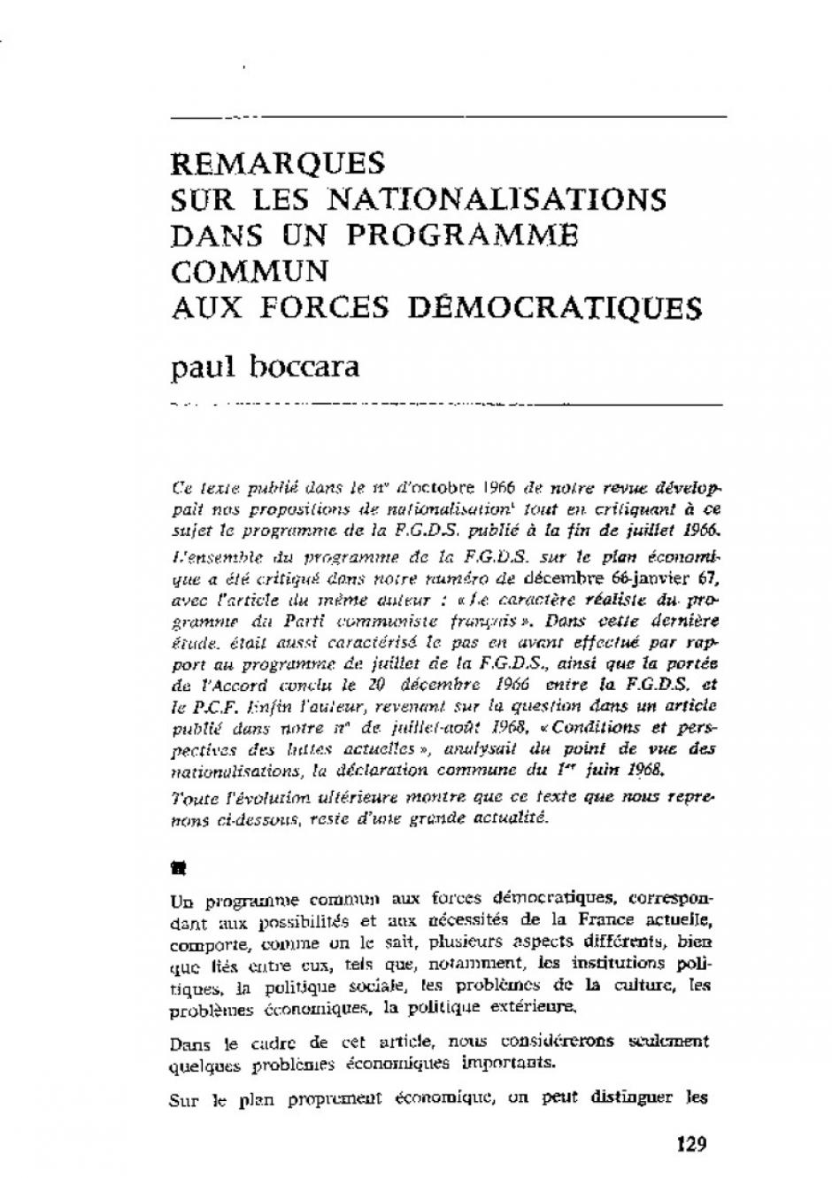 Remarques sur les  nationalisations, dans un  programme commun  aux forces démocratiques . 09-10/69