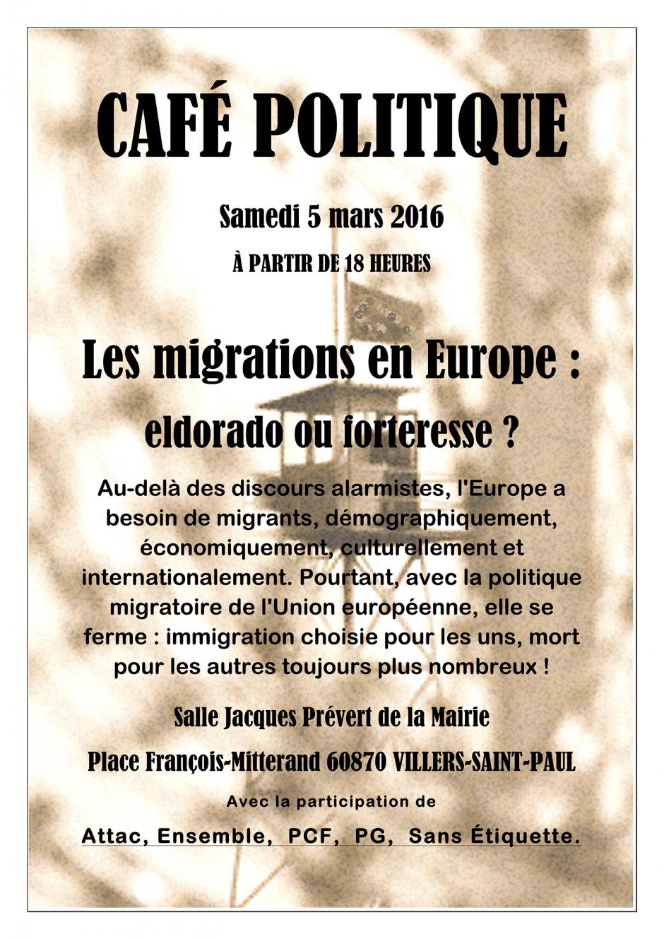 5 mars, Villers-Saint-Paul - Café politique « Les migrations en Europe : Eldorado ou forteresse ? »