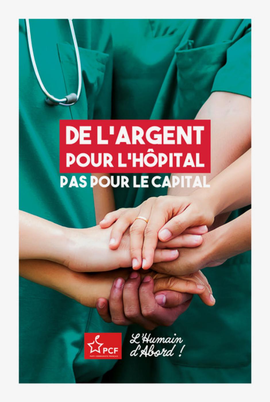 Affiche « De l'argent pour l'hôpital, pas pour le capital » - PCF, juin 2020