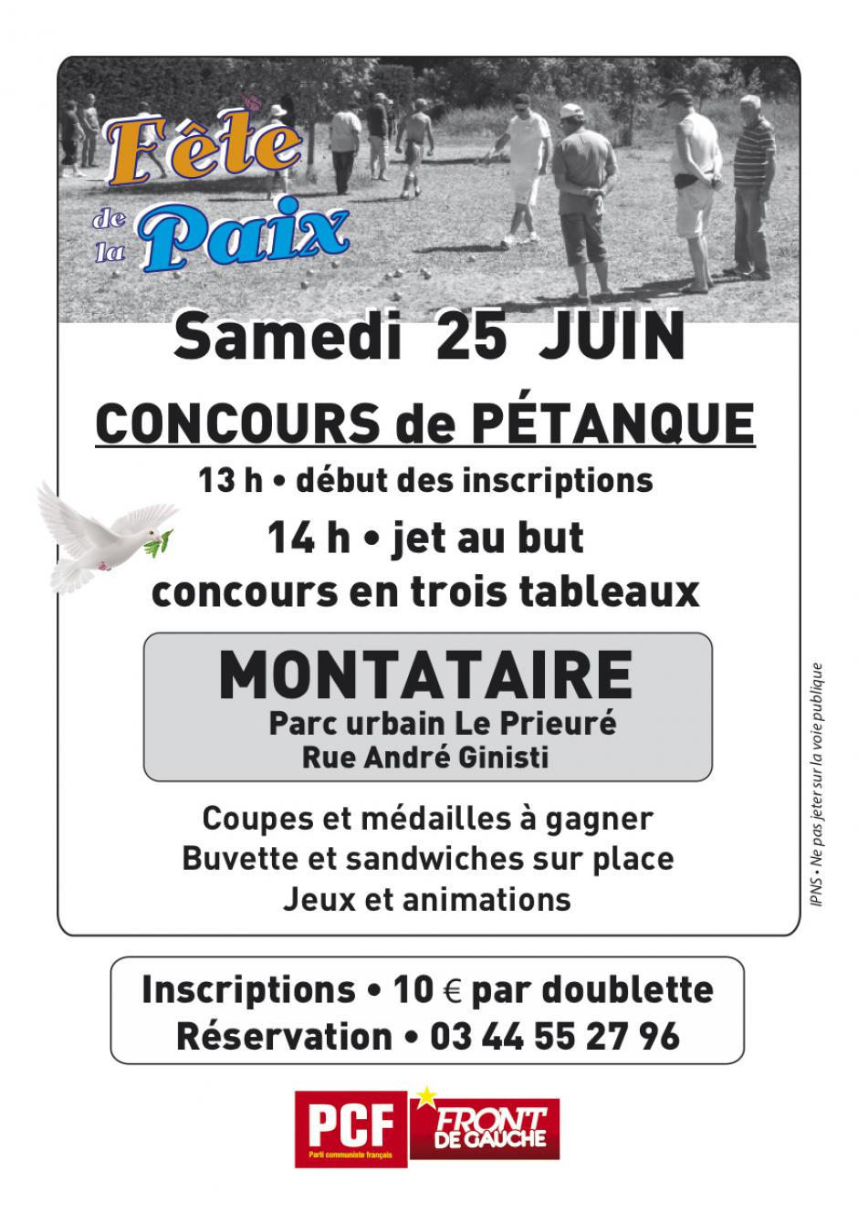 Flyer « Concours de pétanque » - PCF Oise, 27 mai 2016