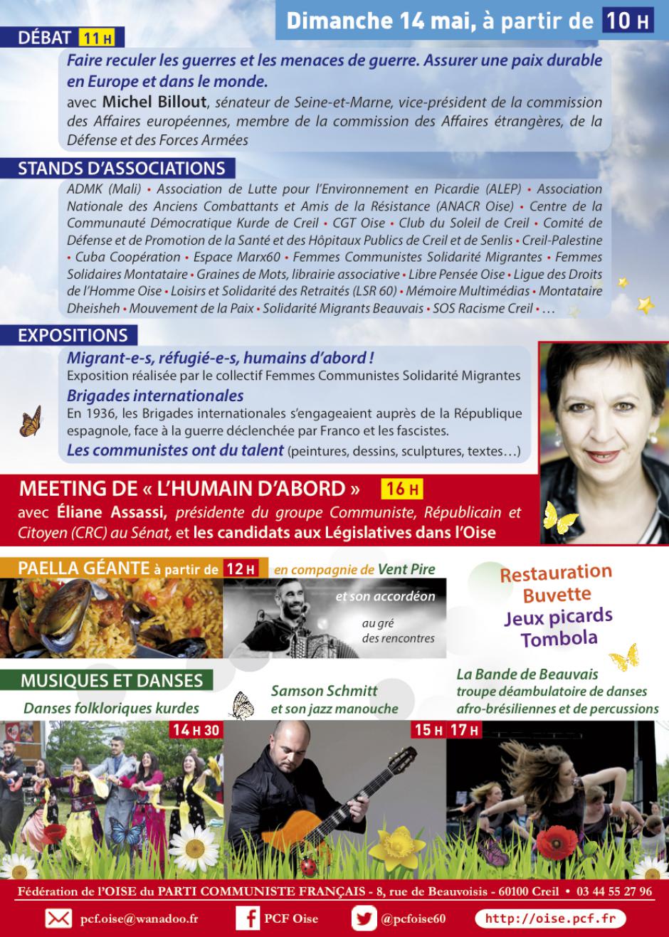 Flyer de l'édition 2017 de la Fête de la Paix - PCF Oise, 14 mai 2017