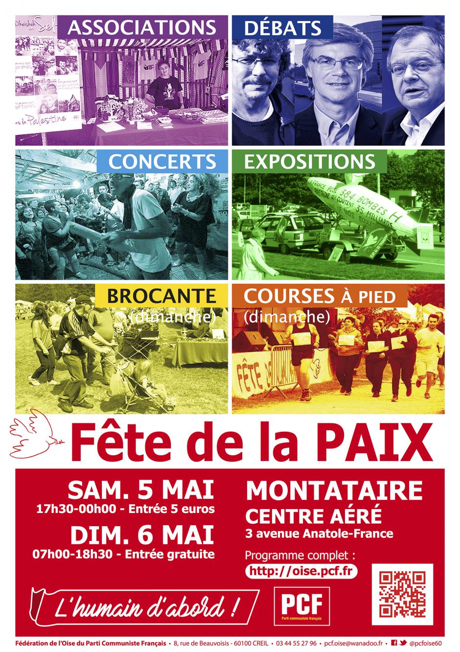 Affiche de la 14e édition de la Fête de la Paix - PCF Oise, 5 & 6 mai 2018