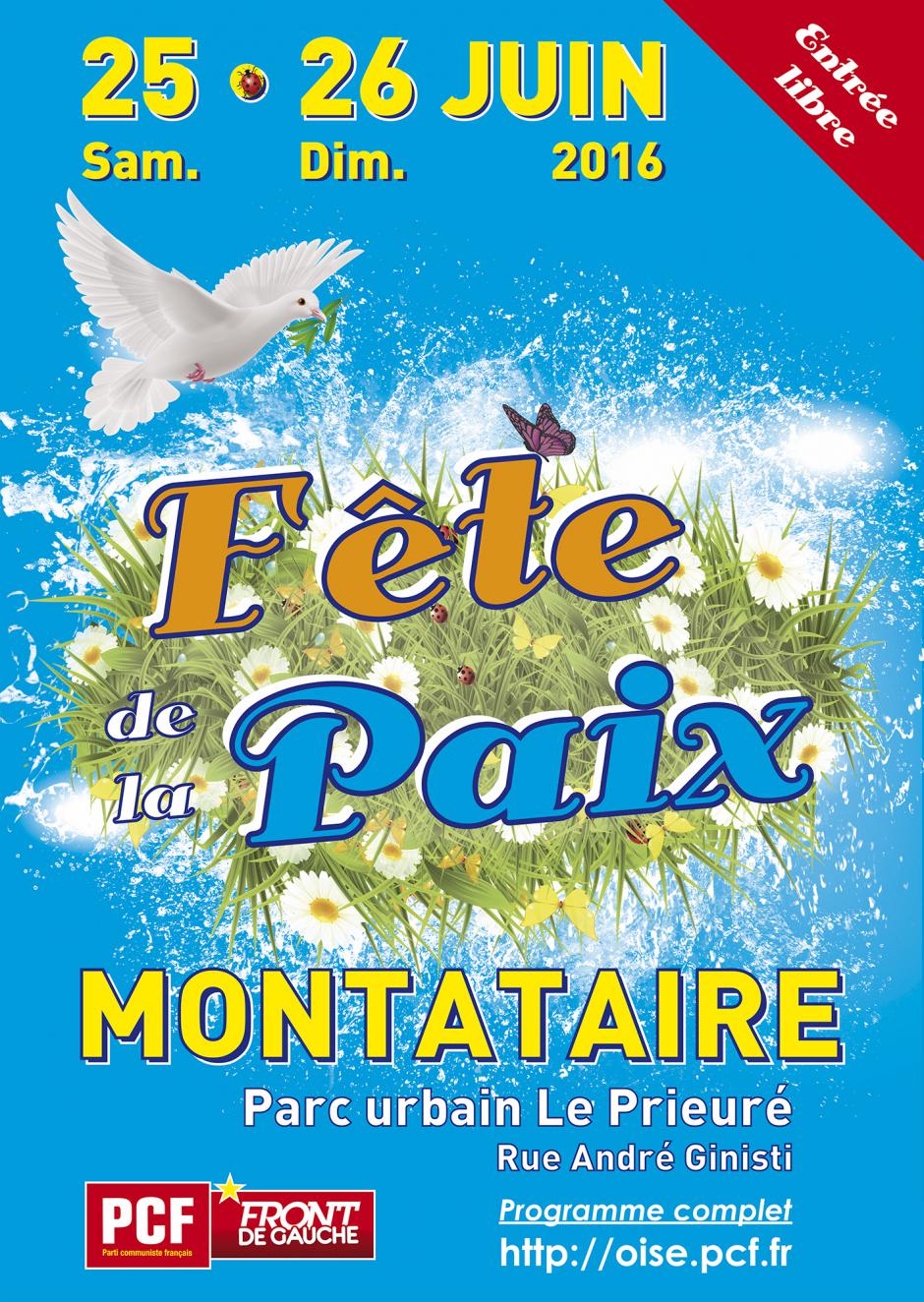 Affiche de l'édition 2016 de la Fête de la Paix - PCF Oise, 25 & 26 juin 2016