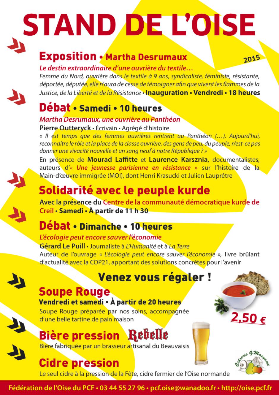 Flyer « Le stand de l'Oise sur la Fête de l'Humanité 2015 » - 4 septembre 2015