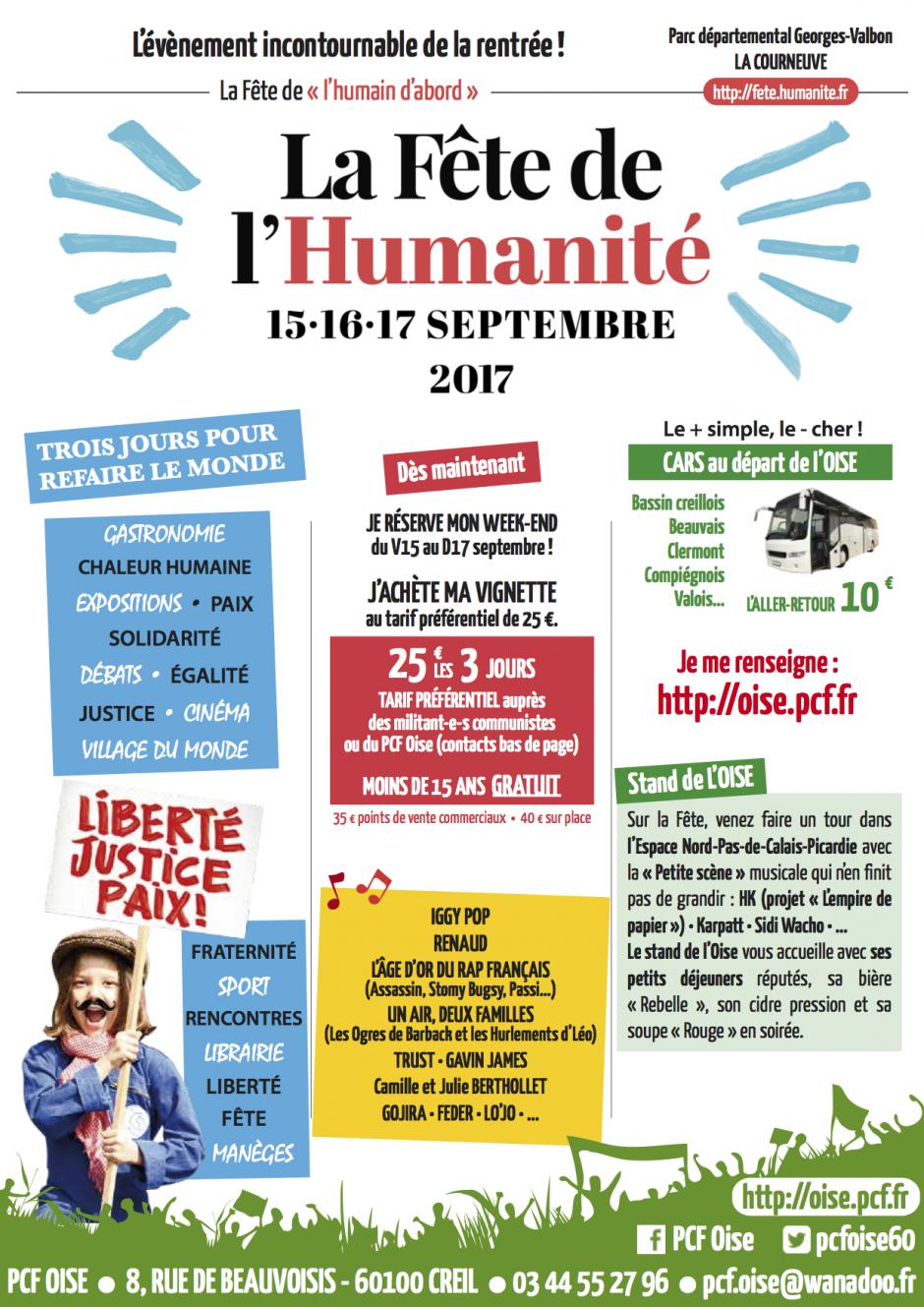 Tract « Fête de l'Humanité 2017 »-vCouleur - PCF Oise, 15 au 17 septembre 2017