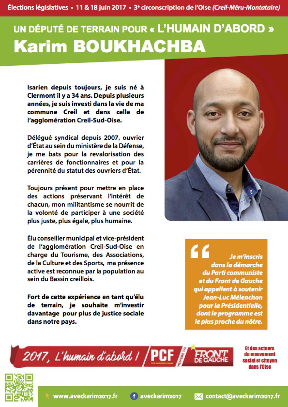 Tract de campagne de Karim Boukhachba aux Législatives 2017 - 3e circonscription de l'Oise, 3 mars 2017