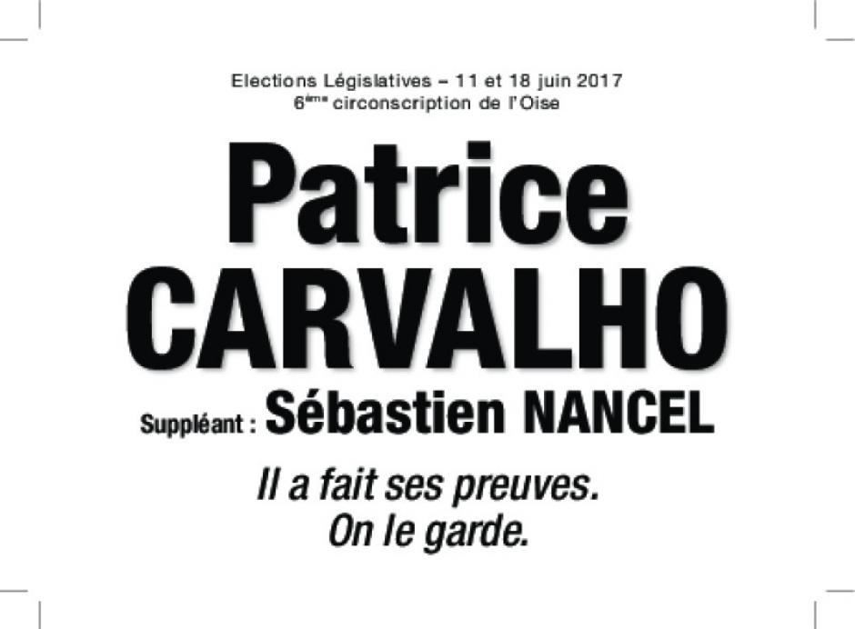 Bulletin de vote « Patrice Carvalho et Sébastien Nancel (suppléant) » - 6e circonscription de l'Oise, 11 juin 2017