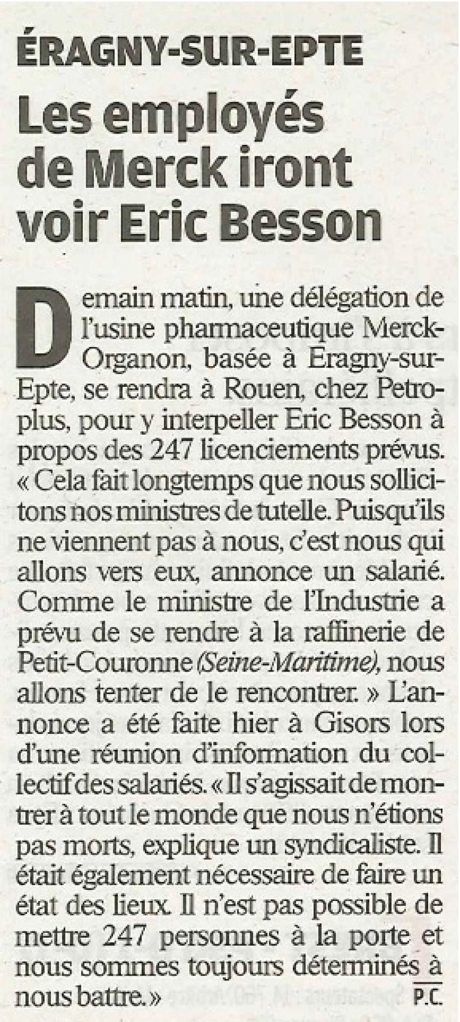 20120129-LeP-Éragny-sur-Epte-Les employés de Merck iront voir Éric Besson