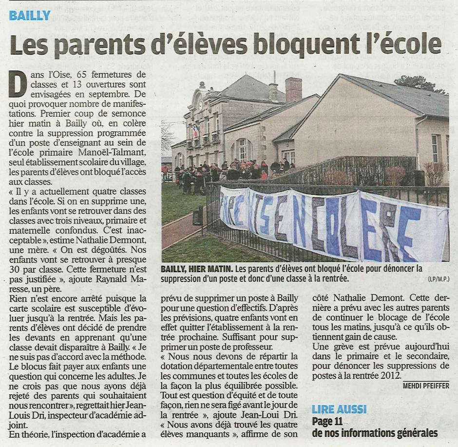 20120131-LeP-Bailly-Les parents d'élèves bloquent l'école