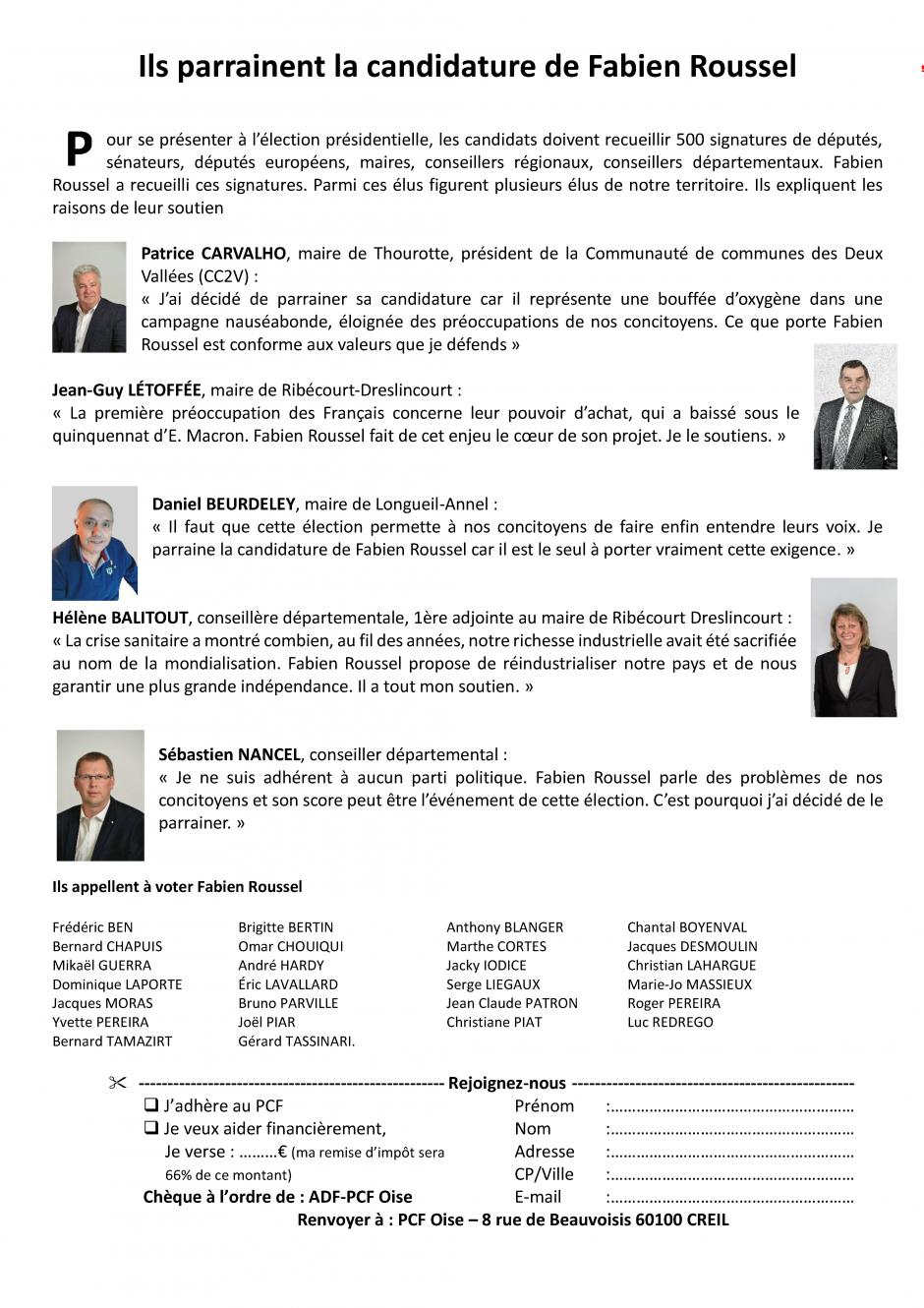 Ces élu·e·s du Nord-Compiégnois parrainent la candidature de Fabien Roussel à l'élection présidentielle - Mars 2022