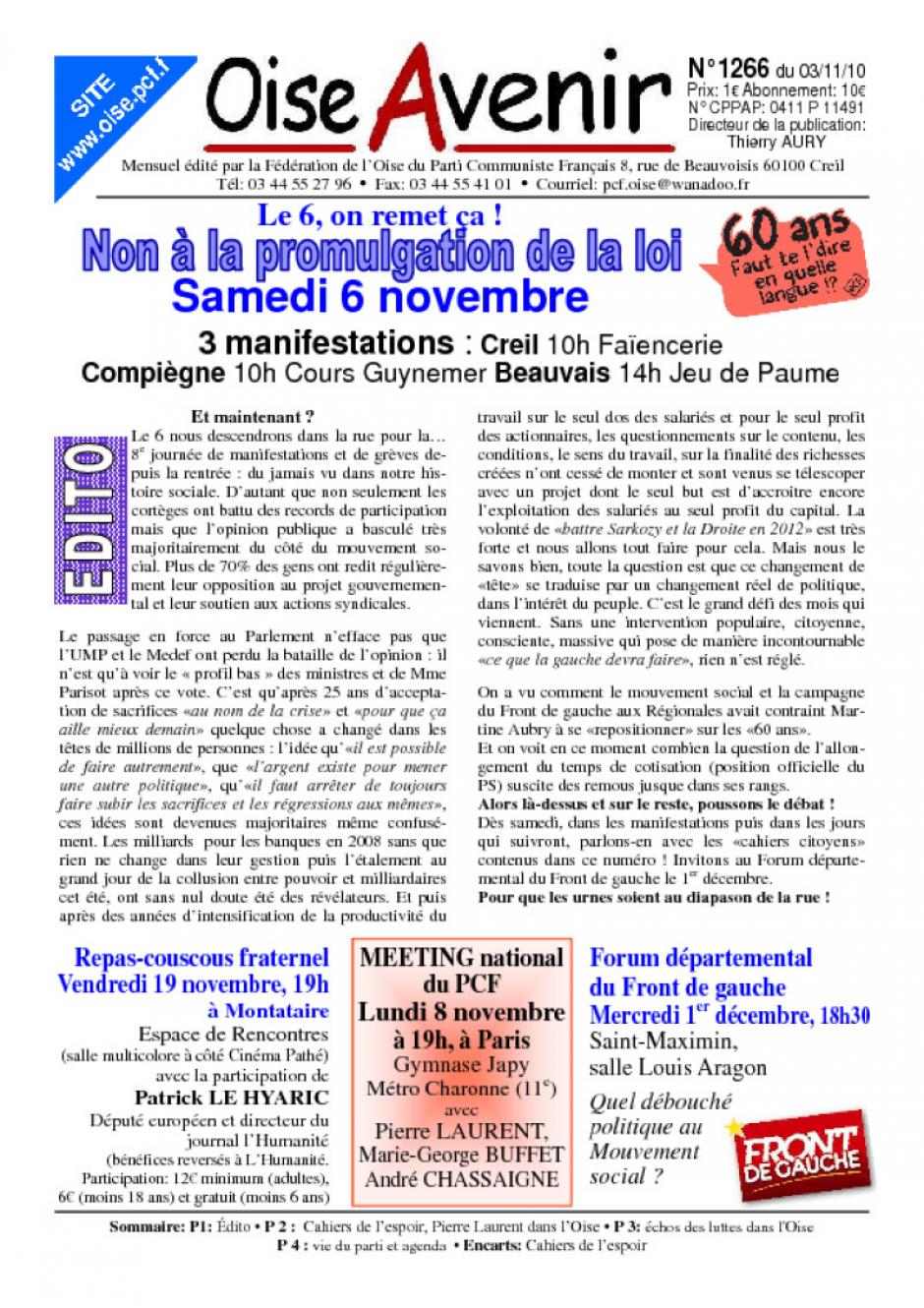 Oise Avenir n° 1266 - 3 novembre 2010