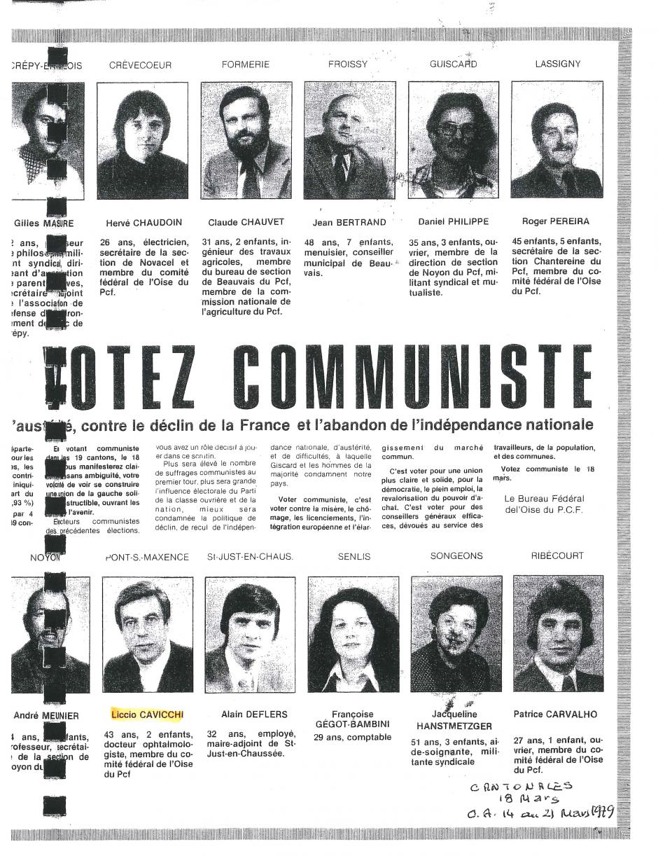 Cantonales du 18 mars 1979 : votez communiste - Oise Avenir, du 14 au 21 mars 1979