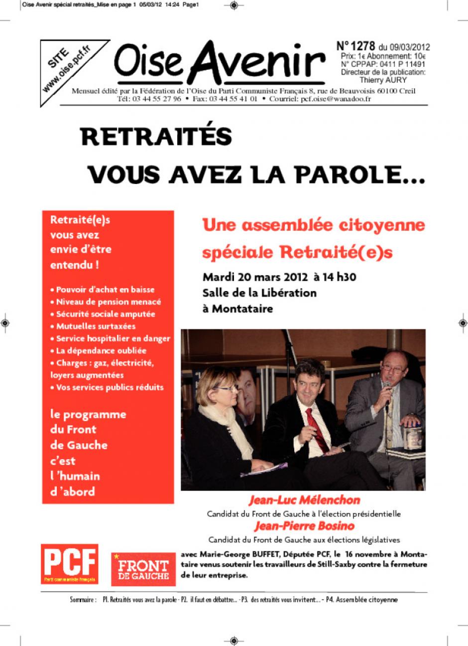 20 mars, Montataire - Assemblée citoyenne du Front de gauche « Retraité-e-s »
