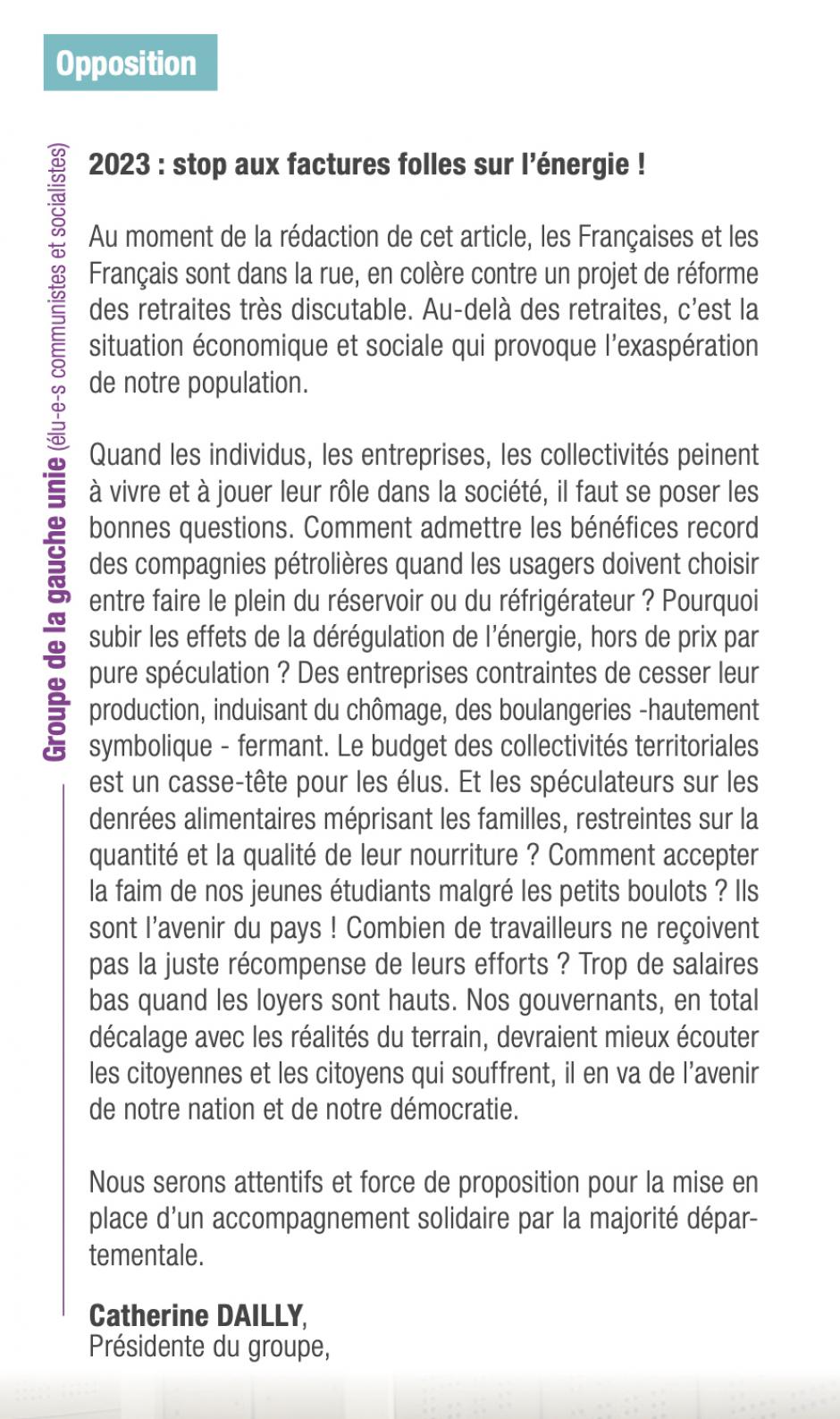 Expression politique du groupe de la gauche unie - Oise Magazine n° 27, avril-juin 2023