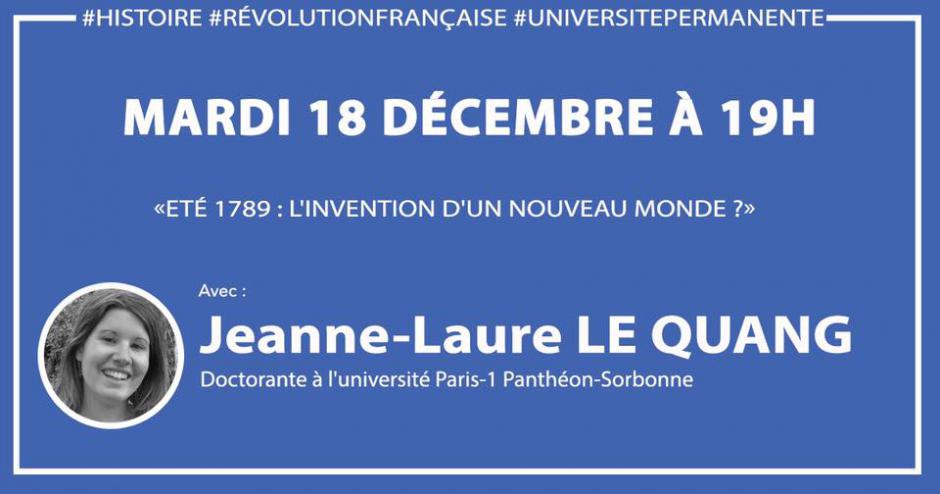19 décembre, Beauvais - Université permanente-Écoute collective « Été 1789 : l'invention d'un nouveau monde ? »